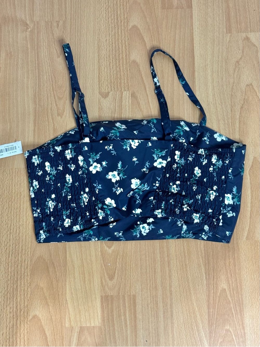 Old Navy Navy Floral Smocked Crop Tank